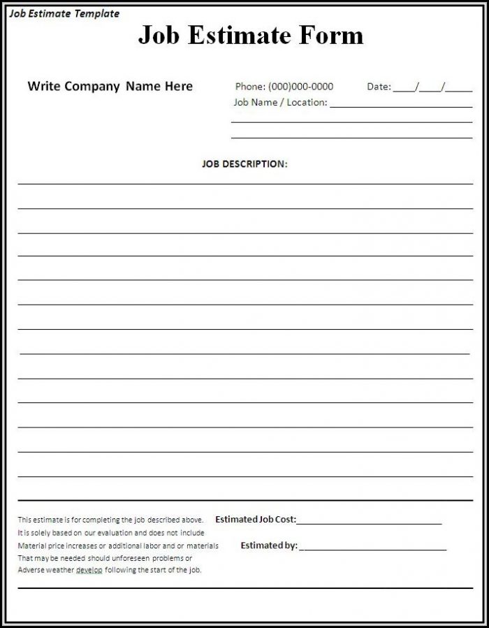 Free Contractor Estimate Forms Free Contractor Estimate Forms