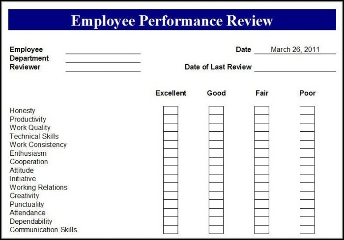 Free Employee Evaluation Forms Printable Free Employee Evaluation Forms Printable