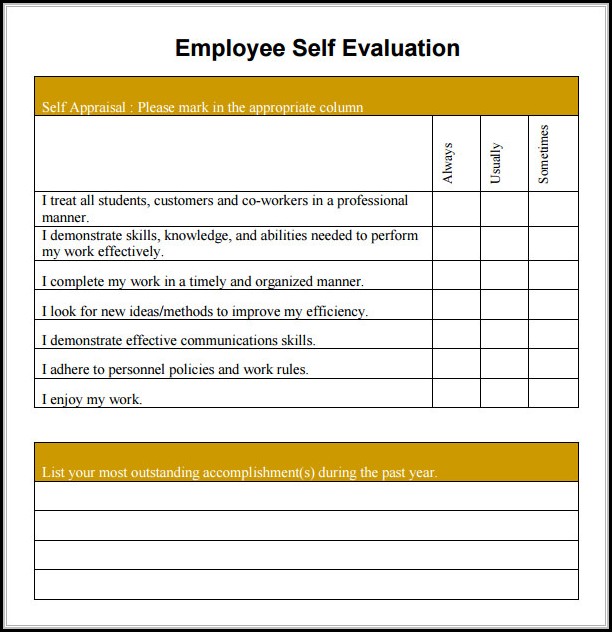 Free Employee Self Evaluation Forms Printable Free Employee Self Evaluation Forms Printable