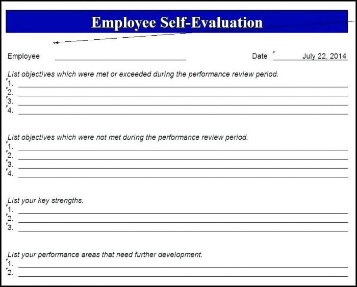 Free Employee Self Evaluation Template Forms Free Employee Self Evaluation Template Forms