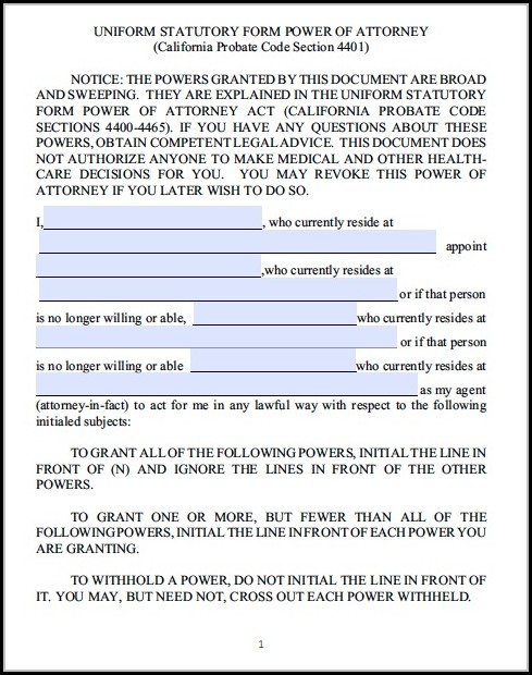 Free Power Of Attorney Form California Free Power Of Attorney Form California