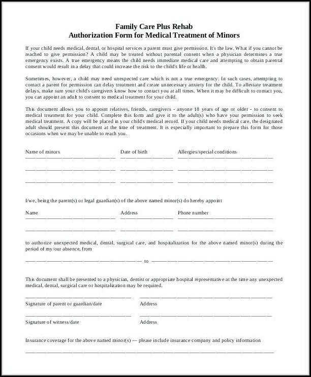 Free Printable Medical Release Form For Minor Free Printable Medical Release Form For Minor