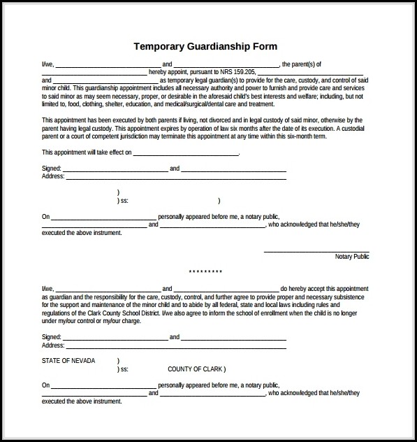 Free Printable Temporary Guardianship Form Download Free Printable Temporary Guardianship Form Download
