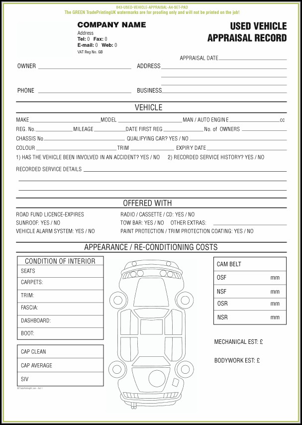 Free Vehicle Appraisal Form Templates Free Vehicle Appraisal Form Templates
