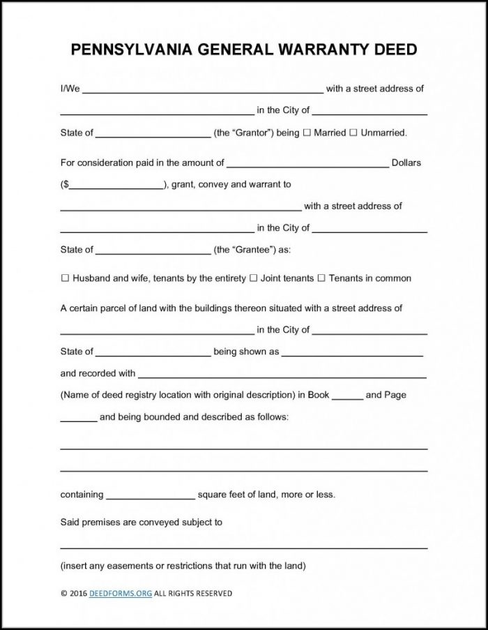 General Warranty Deed Form Pennsylvania General Warranty Deed Form Pennsylvania