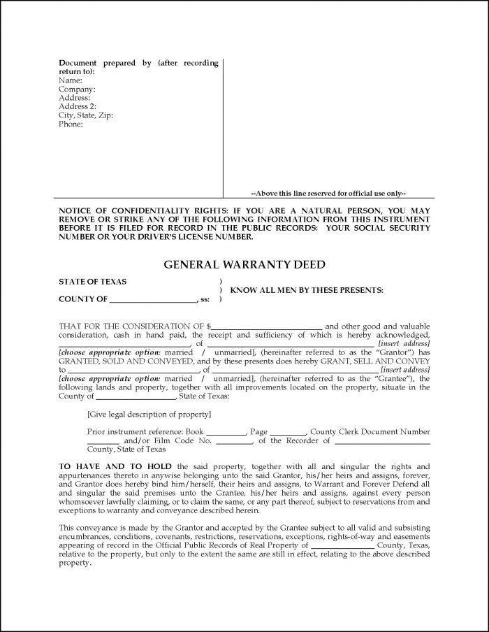General Warranty Deed Form Texas General Warranty Deed Form Texas