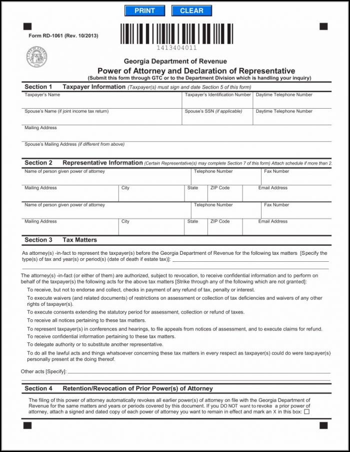 Georgia Power Of Attorney Form Rd 1061 Georgia Power Of Attorney Form Rd 1061