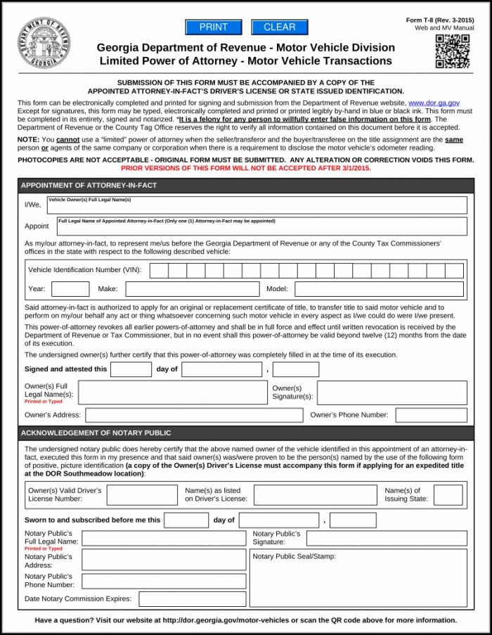 Georgia Power Of Attorney Form Vehicle Georgia Power Of Attorney Form Vehicle