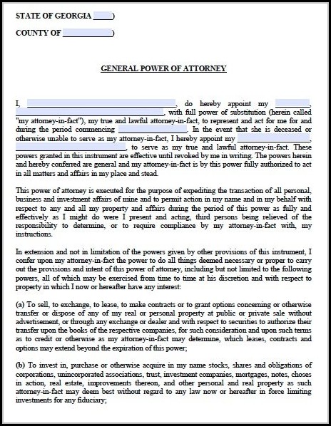 Georgia Power Of Attorney Form Georgia Power Of Attorney Form