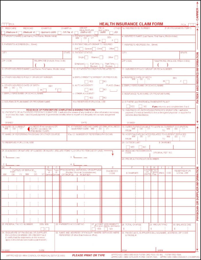 Hcfa 1500 Claim Form Place Of Service Codes Hcfa 1500 Claim Form Place Of Service Codes