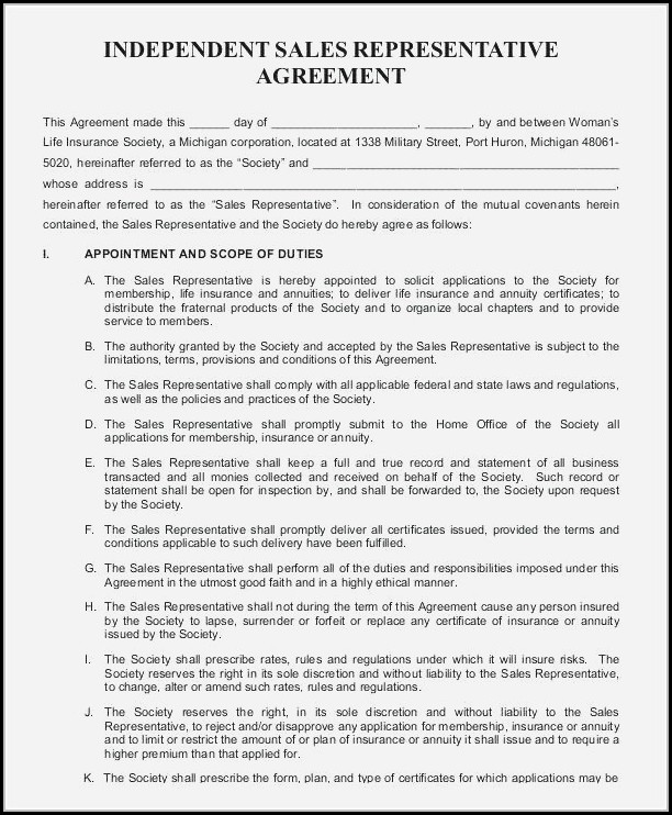 Independent Sales Rep Contract Template Independent Sales Rep Contract Template
