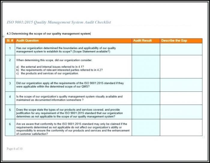Iso 9001 Audit Checklist Template Iso 9001 Audit Checklist Template