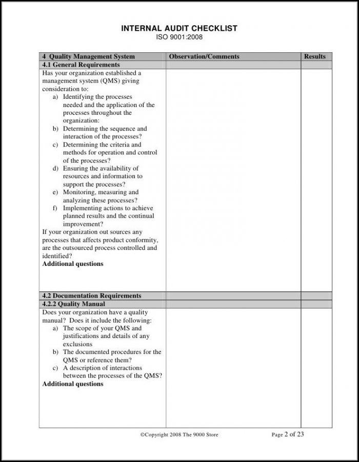 Iso 9001 Internal Audit Checklist Template Iso 9001 Internal Audit Checklist Template