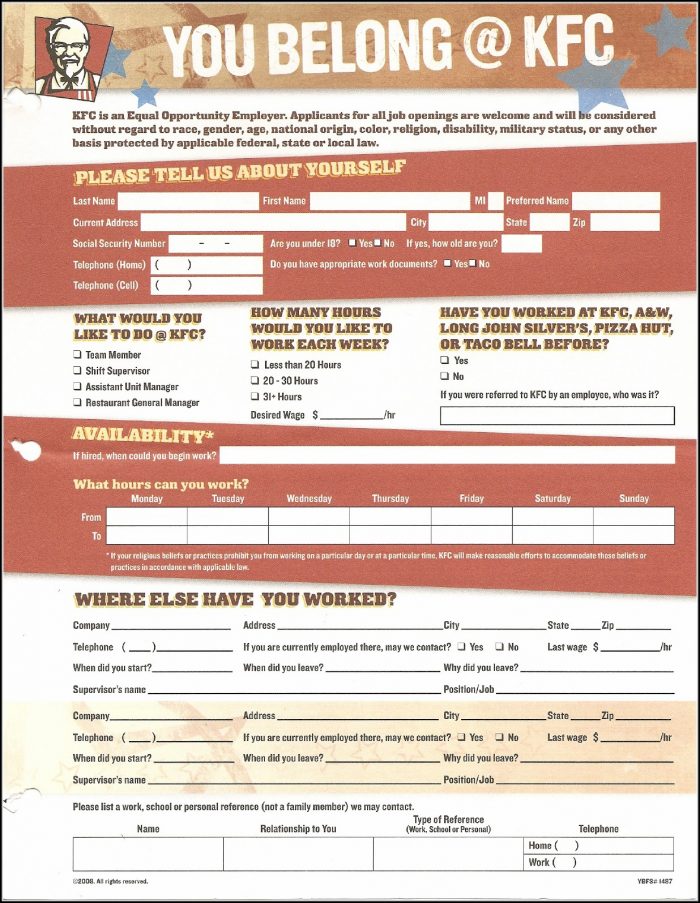 Job Application Kfc Printable Job Application Kfc Printable