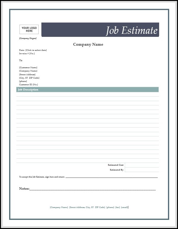 job estimate forms to