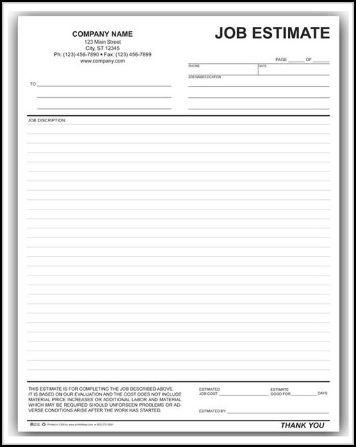 job estimate forms to print form resume examples l71xnl93mx job estimate form