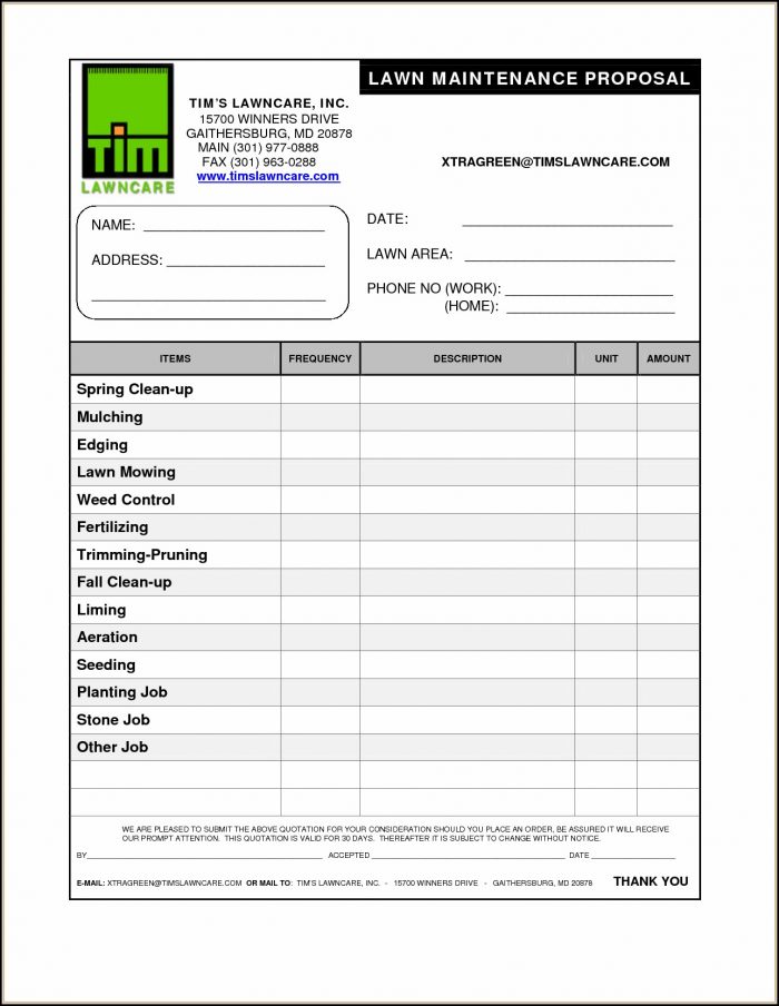 Lawn Care Bid Proposal Template Free Lawn Care Bid Proposal Template Free