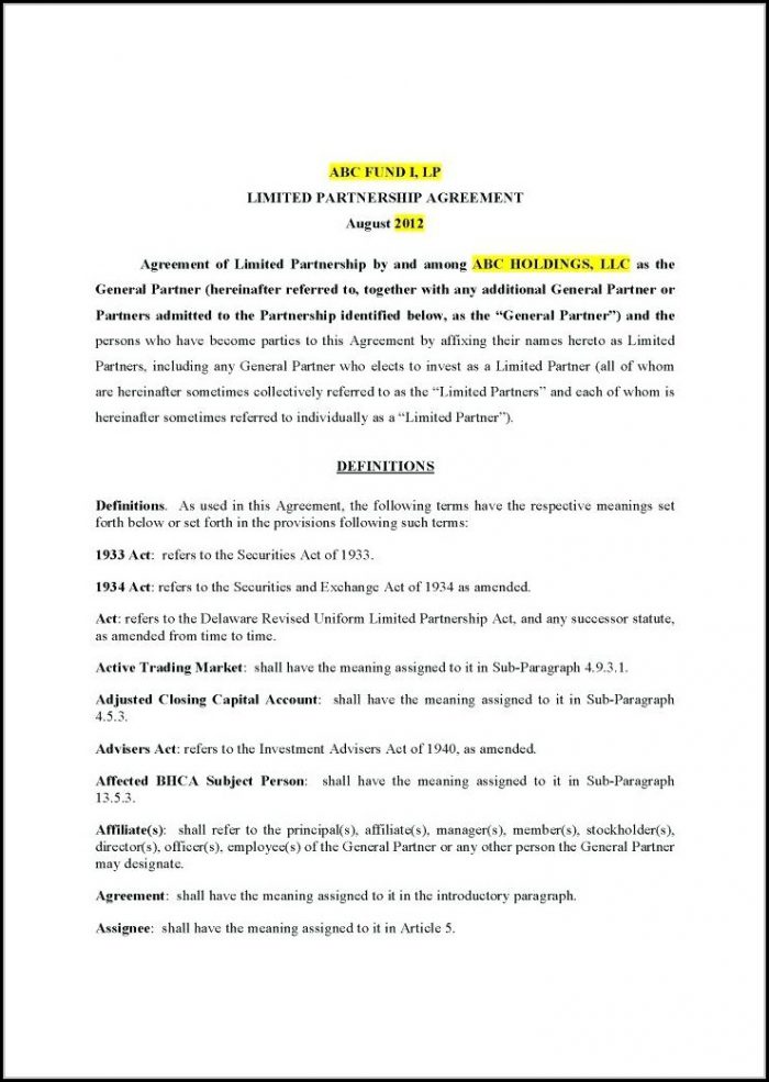 Limited Partnership Agreement Template Nz Limited Partnership Agreement Template Nz
