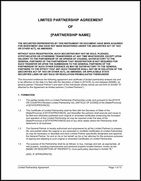 Limited Partnership Agreement Template Template 2 Resume