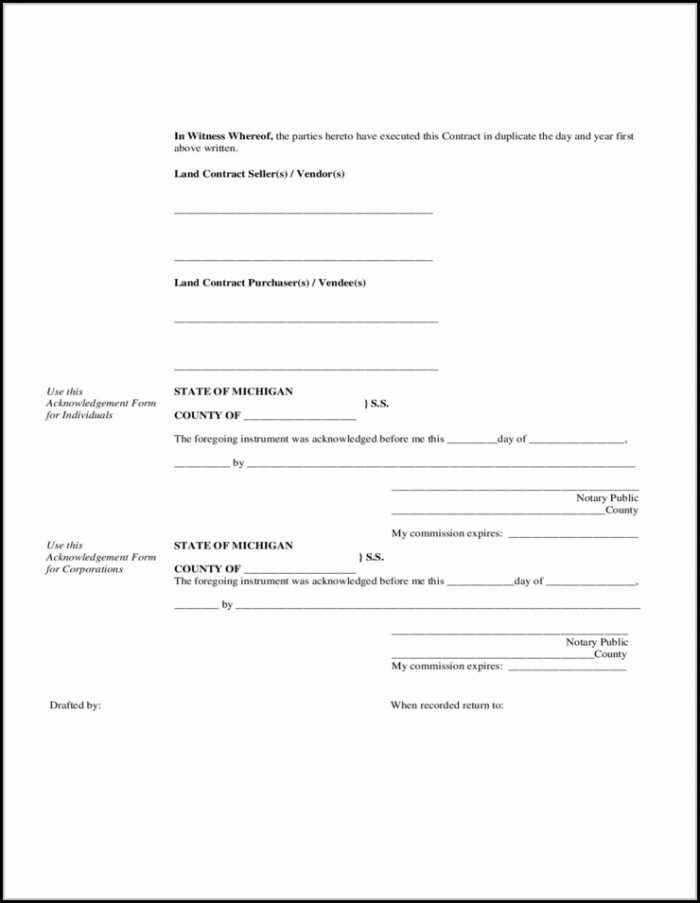 Michigan Land Contract Form Michigan Land Contract Form