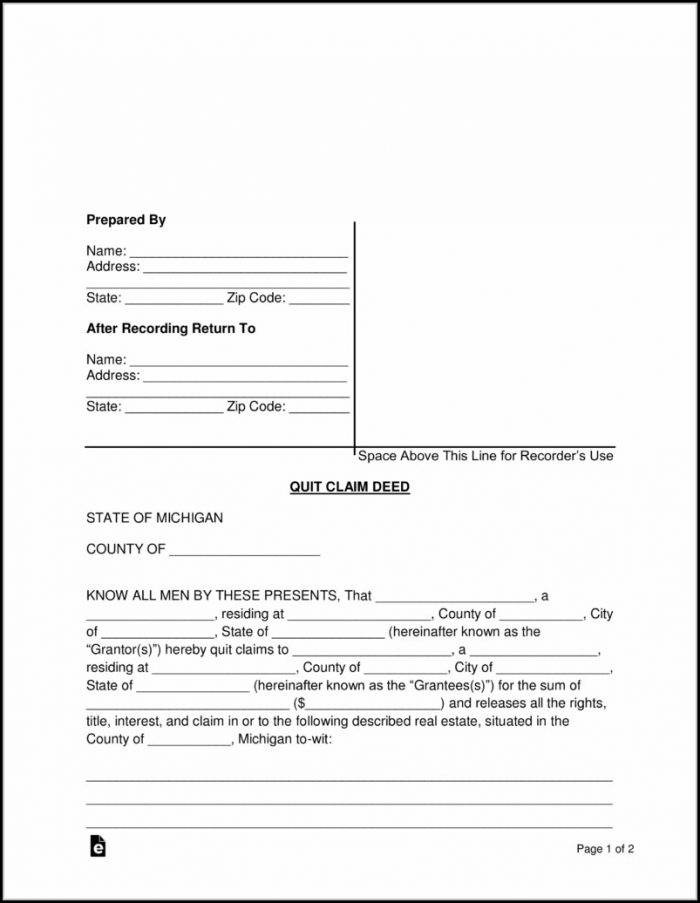 Michigan Quit Claim Deed Form Free Michigan Quit Claim Deed Form Free