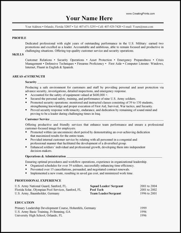 Professional resume writing services for military