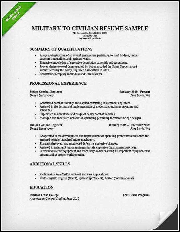 Military To Civilian Resume Builder Military To Civilian Resume Builder