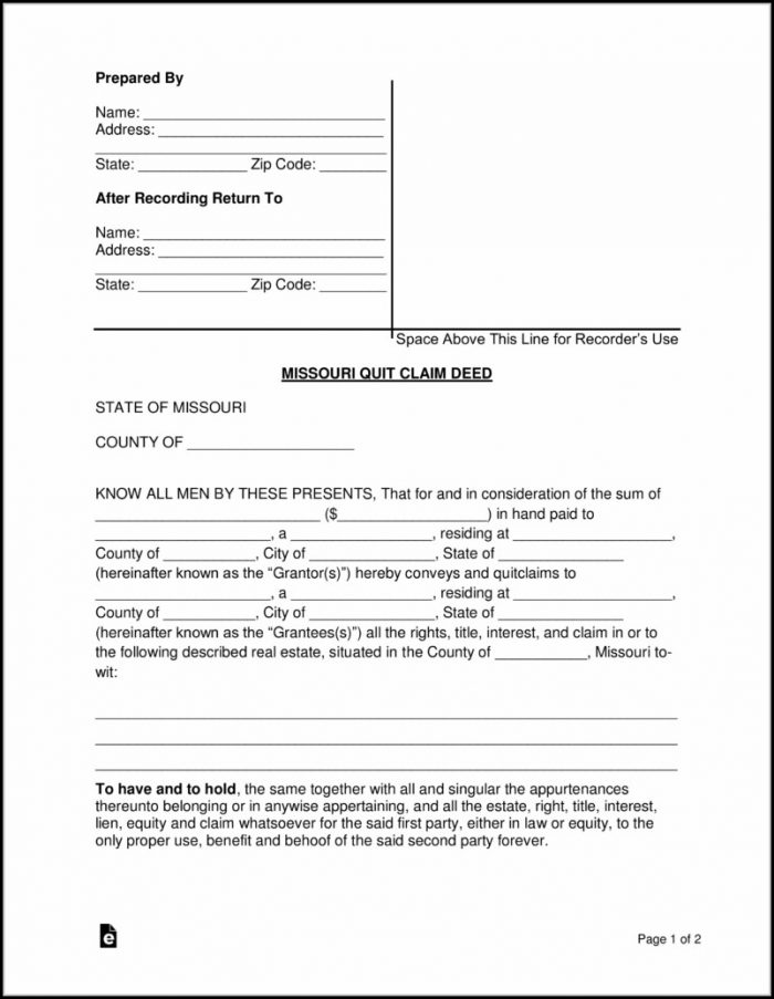 Missouri Quit Claim Deed Form Missouri Quit Claim Deed Form