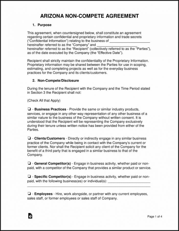 Non Compete Agreement Arizona Template Non Compete Agreement Arizona Template