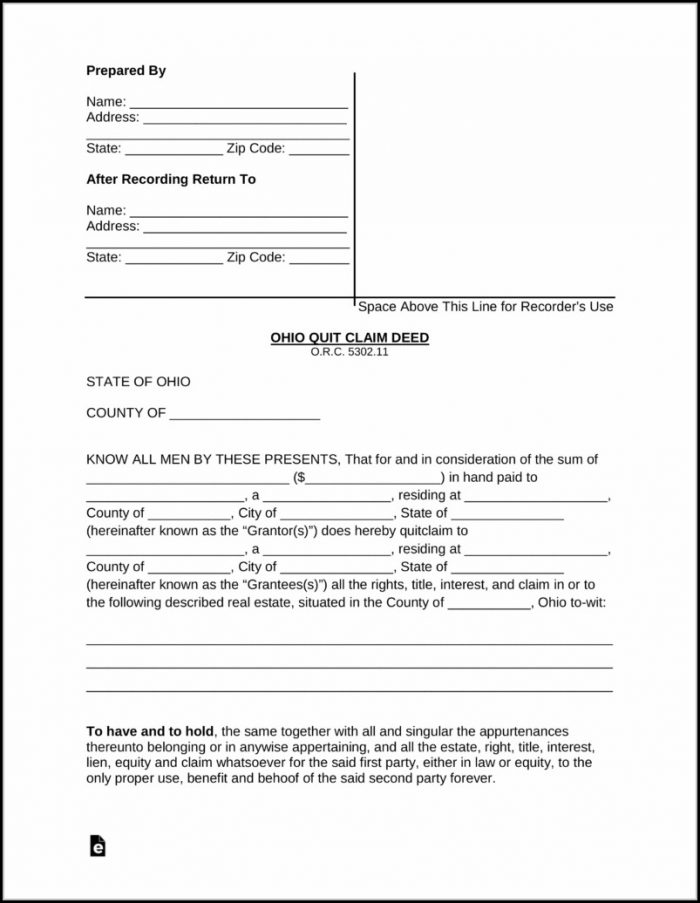 Ohio Quit Claim Deed Form Free Ohio Quit Claim Deed Form Free