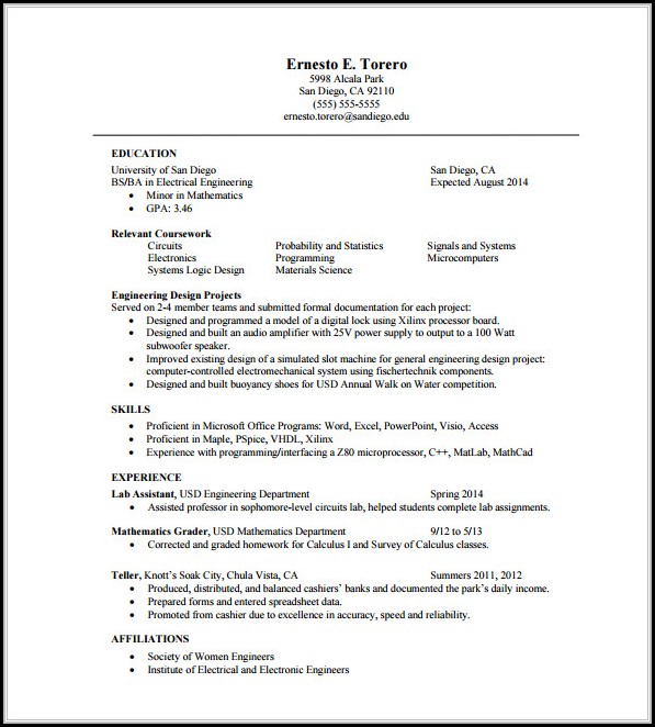 One Page Resume Template Word Free One Page Resume Template Word Free