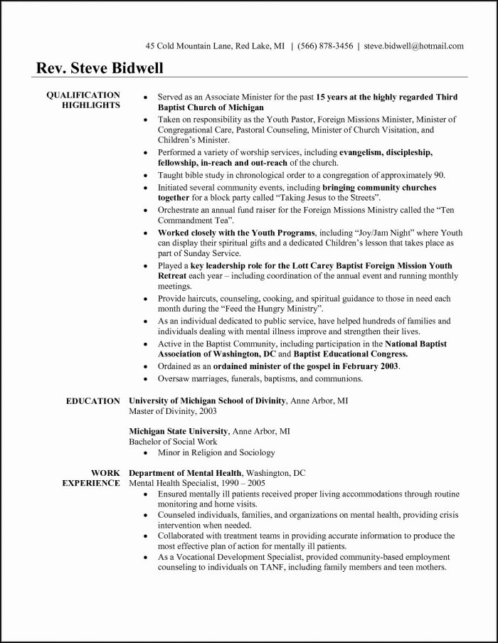 Pastor Resume Template Free Pastor Resume Template Free