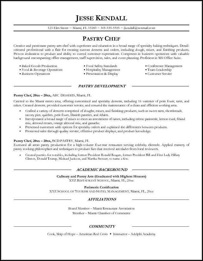 Pastry Chef Resume Template Pastry Chef Resume Template