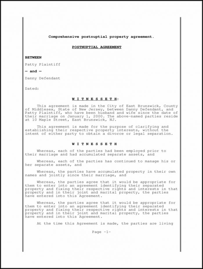 Postnuptial Agreement Form Free Postnuptial Agreement Form Free