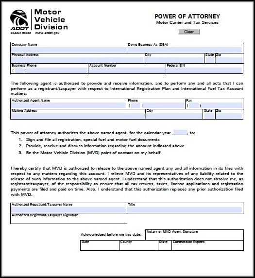 Power Of Attorney Form Az Power Of Attorney Form Az
