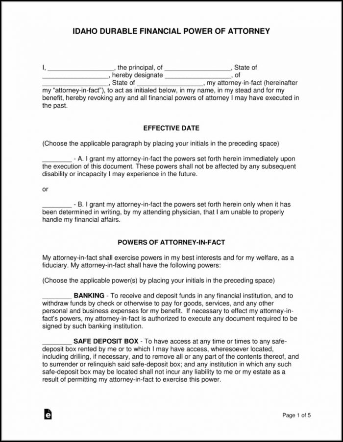 Power Of Attorney Form Idaho Power Of Attorney Form Idaho