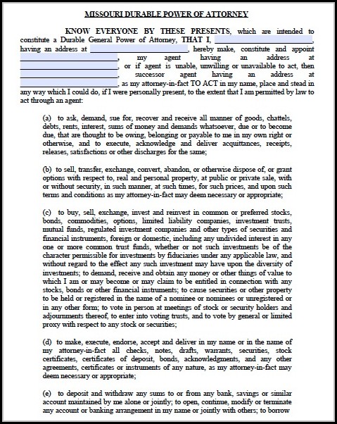 Power Of Attorney Form Missouri Free Power Of Attorney Form Missouri Free