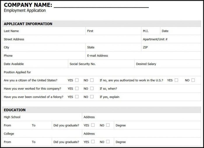 Printable Generic Job Application Form Printable Generic Job Application Form