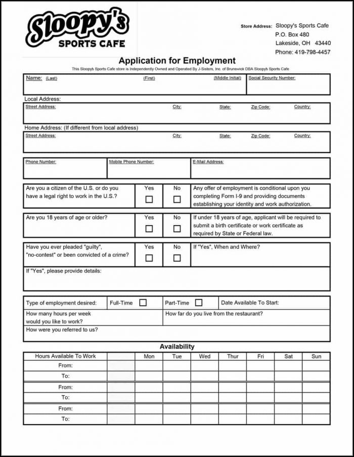Printable Job Application Template Printable Job Application Template