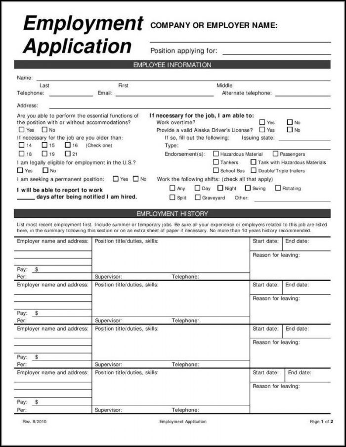 Printable Job Applications Forms Printable Job Applications Forms