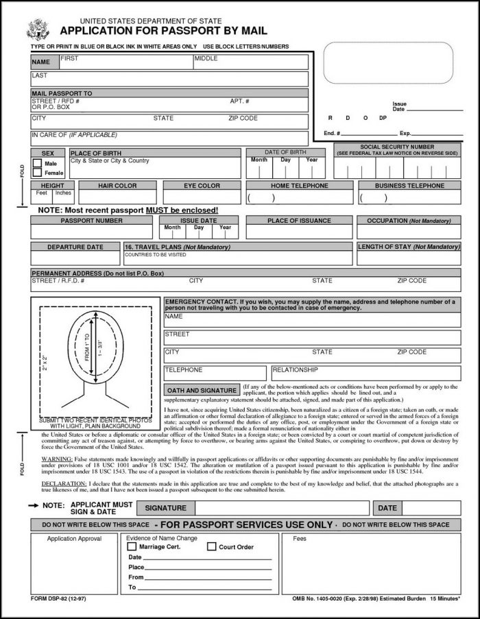 Printable Passport Renewal Form Ds 82 Printable Passport Renewal Form Ds 82