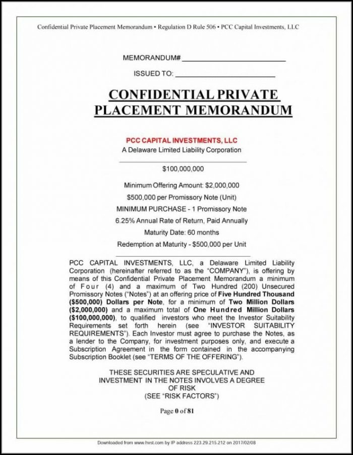 Private Placement Memorandum Template Free Download Private Placement Memorandum Template Free Download