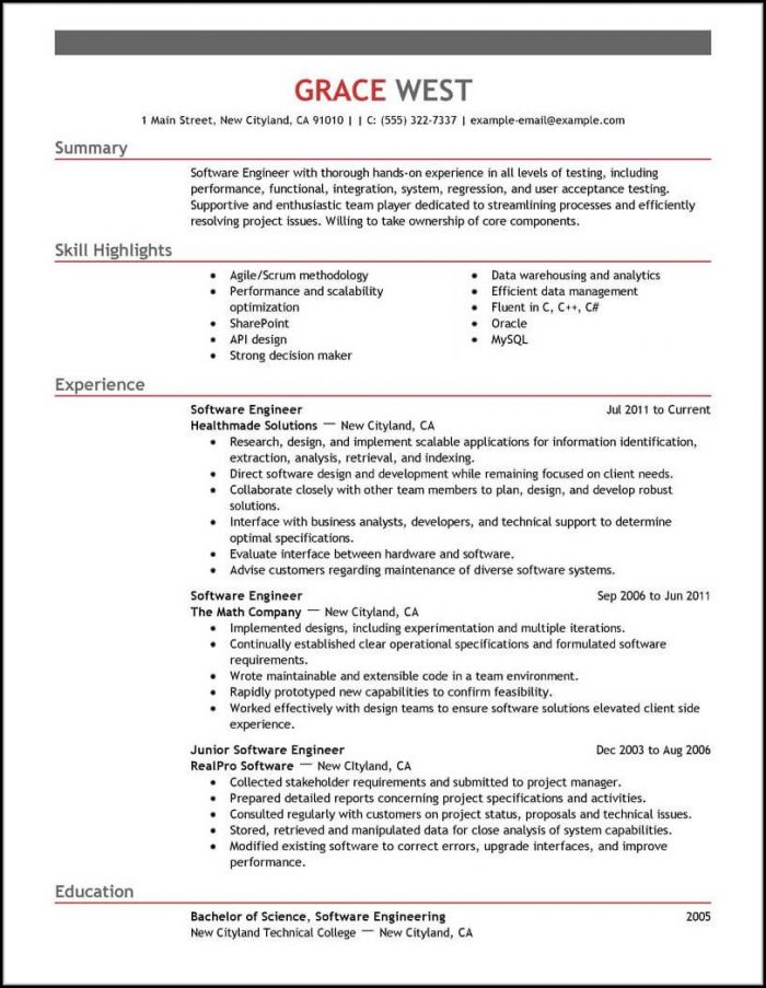 Professional Software Engineer Resume Professional Software Engineer Resume