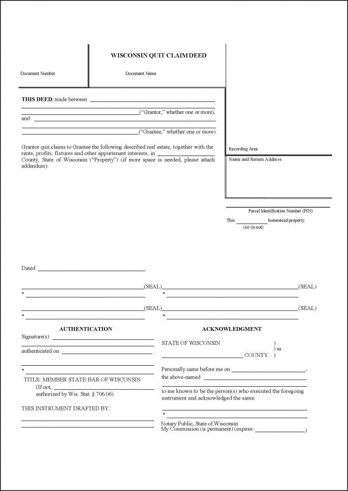Quit Claim Deed Form Wisconsin Quit Claim Deed Form Wisconsin
