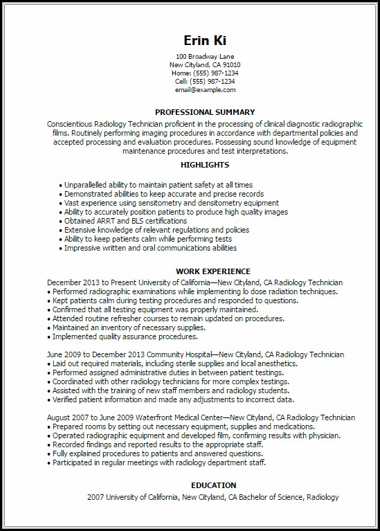 Radiology Resume Template Radiology Resume Template