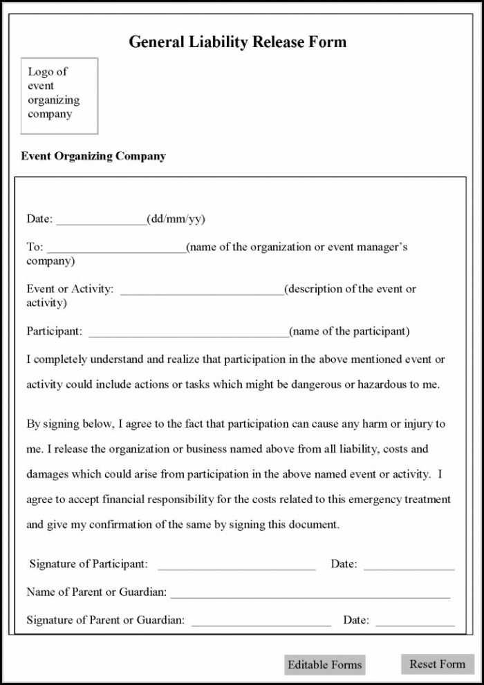 Release Of Liability Form Template Release Of Liability Form Template