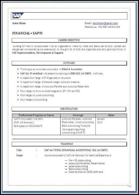 Resume For Sap Fico Freshers Resume For Sap Fico Freshers