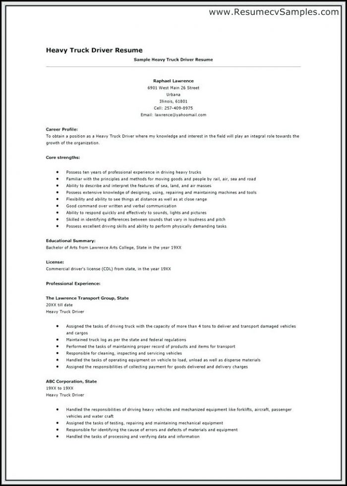 Resume For Truck Driver Position Resume For Truck Driver Position