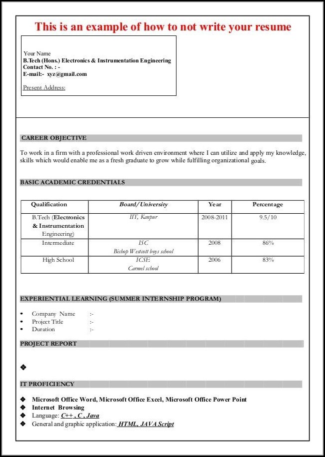 Resume Format For Freshers Pdf Free Download Resume Format For Freshers Pdf Free Download