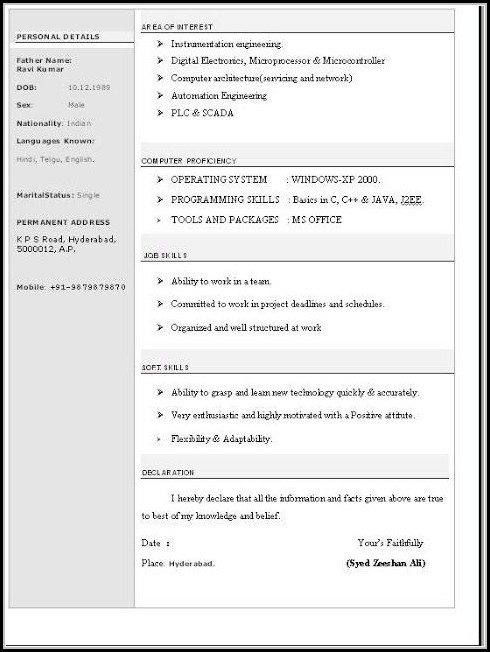 Resume Format In Word Free Download Resume Format In Word Free Download